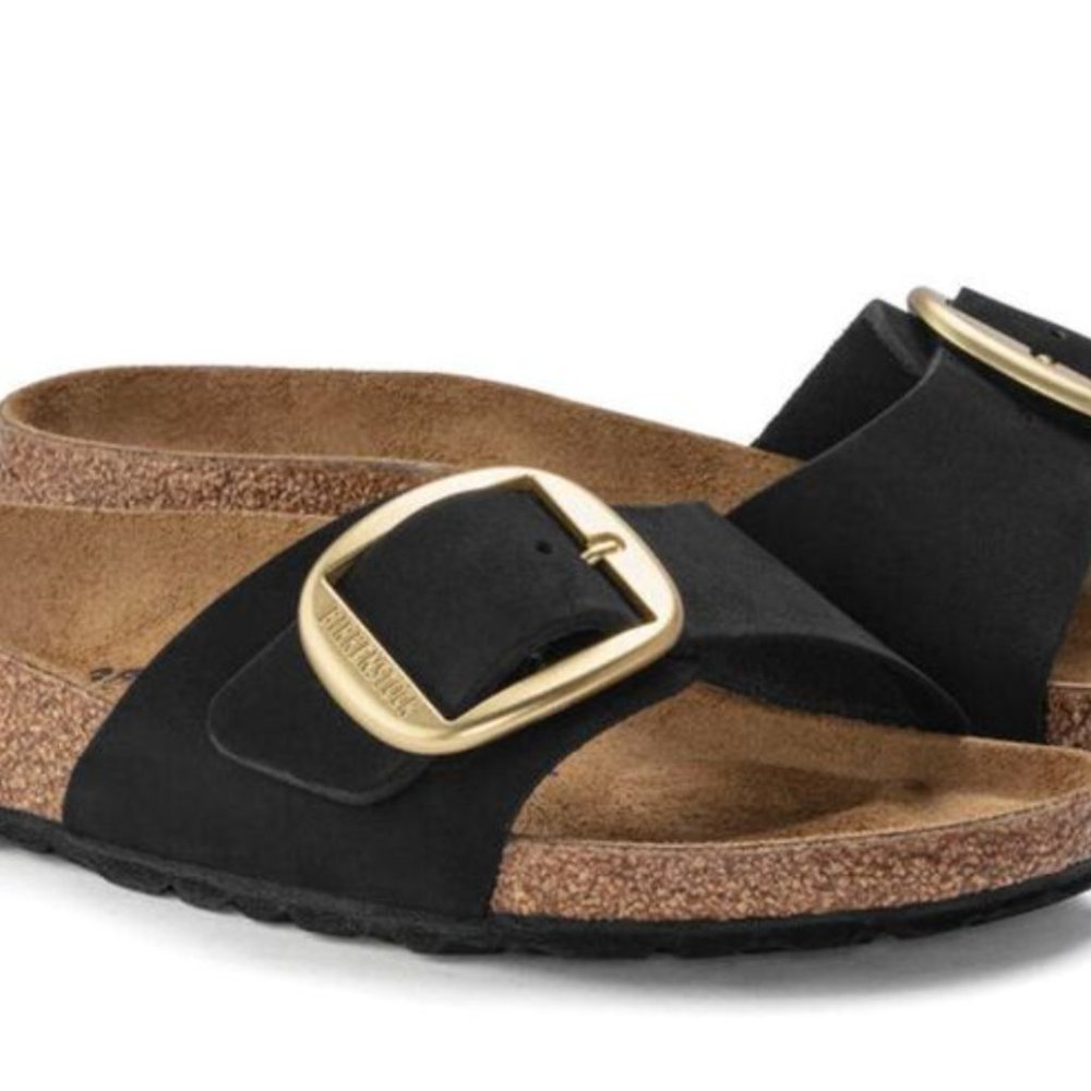 BIRKENSTOCK Madrid Big Buckle Nubuck Leather, Black, EU 39, US 8-8.5